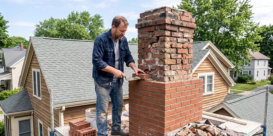 Old and Crumbling Brick Chimney Rebuild Lynwood
